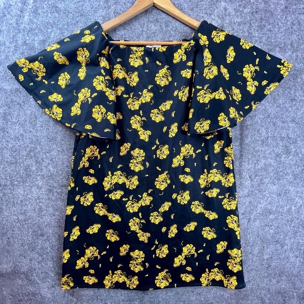 Oak + Fort Dress Medium Black Yellow Oversized Boxy Big Sleeves Maximalism